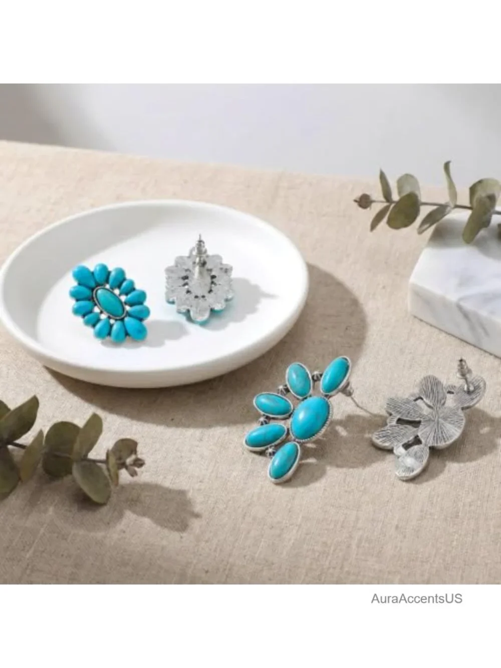 2 Pairs Western Turquoise Earrings for Women Cowgirl